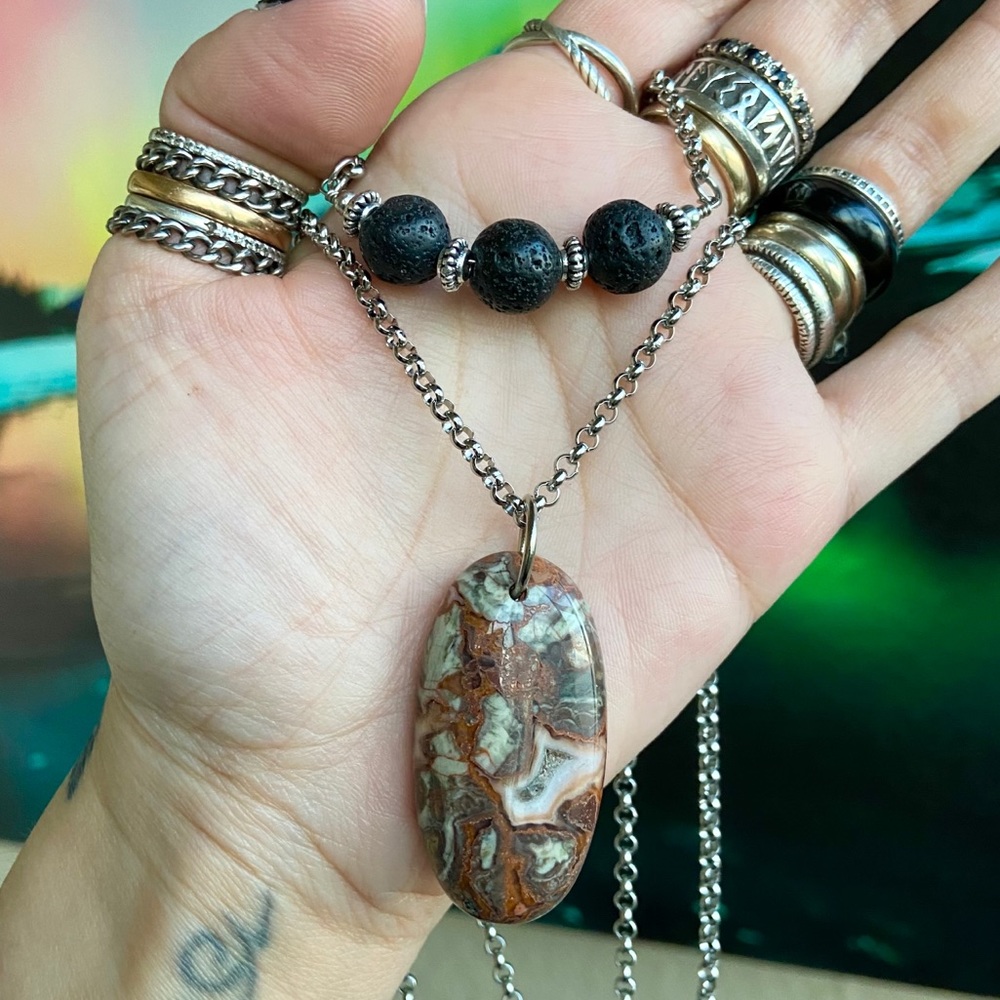 Double layer necklace lava rock red leopard jasper - Picture 1 of 11